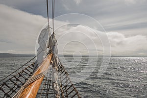 Sailing on the old boat towards adventures, summer time