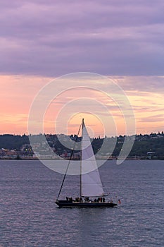 Sailing on Puget Sound at Sunset in Seattle WA