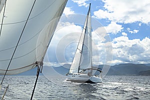 Sailing regatta in inclement weather. Sailboats. photo