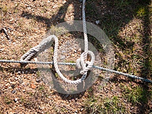 Sailing rope on the floor tied up knot