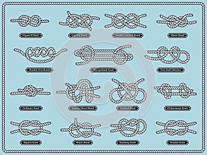 Sailing rope knots. Vector set of nautical design elements