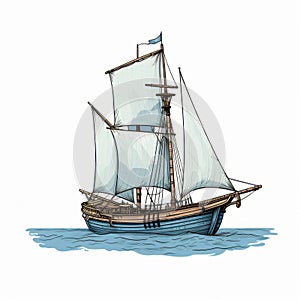 Rustic Renaissance Sailing Ship Illustration In Clip Art Style photo