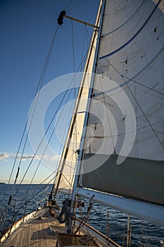 Sailing with sailboat - stock photo