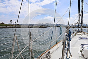 Sailing on a sailboat to Angel island in san francisco bay