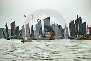 Sailing scenery of Hongze Lake, Huai`an City, Jiangsu Province, China