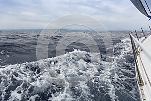 Sailing on the sea in inclement weather. photo