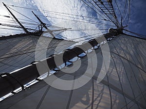 Sailing at sea, shot of rigging and sails