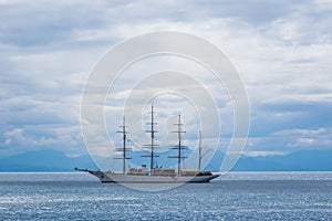 Sailing ship in Amalfi Harbor Marina Coppola, Amalfi Port, province of Salerno, the region of Campania, Amalfi Coast, Costiera Ama