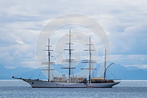 Sailing ship in Amalfi Harbor Marina Coppola, Amalfi Port, province of Salerno, the region of Campania, Amalfi Coast, Costiera Ama