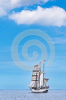 Sailing ship on the Baltic Sea during the Hanse Sail in Warnemuende, Germany