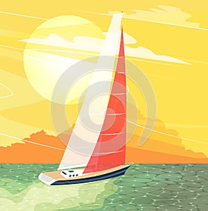 Sailing ship banner in cartoon style