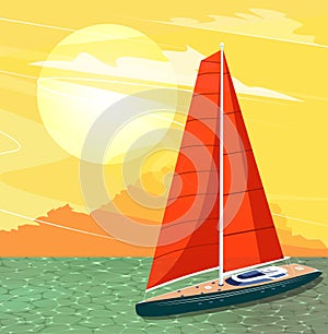 Sailing ship banner in cartoon style