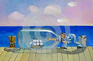 Sailing ship in the bottle
