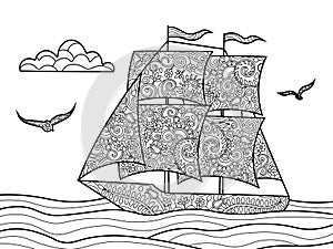Sailing ship coloring book for adults vector