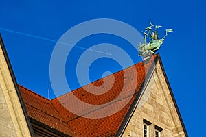With sailing ship decorated roof of a department store building in Neuhausser street in Munich, Germany photo