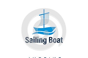 Sailing ship design with blue sea waves vector illustration