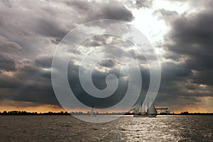 Sailing Ship on the Elba River, Hamburg, Germany