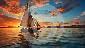 Sailing ship glides on tranquil waters, embracing nature beauty generated by AI