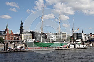 A sailing ship in the harbor of Hamburg