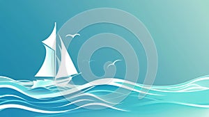 Sailing Ship Illustration on Ocean Waves, Nautical Theme