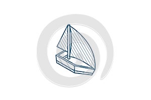 sailing ship isometric icon. 3d line art technical drawing. Editable stroke vector