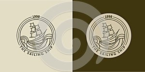 Sailing ship logo vector illustration. Ship or Boat modern line art logo design. Sailing ship, sailing boat logo badge design