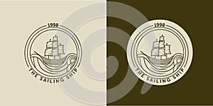 Sailing ship logo vector illustration. Ship or Boat modern line art logo design. Sailing ship, sailing boat logo badge design