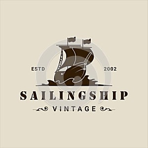 sailing ship logo vintage vector illustration template icon graphic design. retro marine boat sign or symbol for print t-shirt