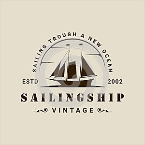 sailing ship logo vintage vector illustration template icon graphic design. retro marine boat sign or symbol for print t-shirt