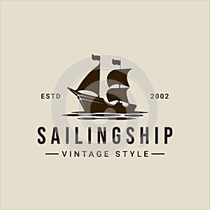 sailing ship logo vintage vector illustration template icon graphic design. retro marine boat sign or symbol for print t-shirt