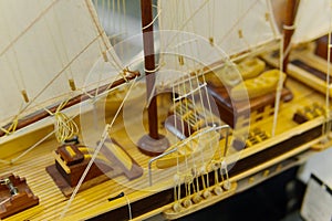 Sailing ship model in souvenir shop, closeup