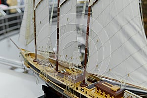 Sailing ship model in souvenir shop, closeup