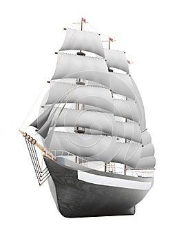 Sailing ship model on a white background. 3d rendering