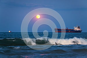 Sailing ship and Moonlight Night Sea