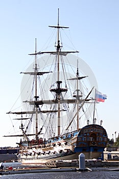 Sailing ship Poltava moored to the pier