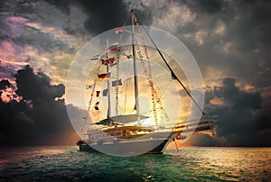 Sailing ship in sea