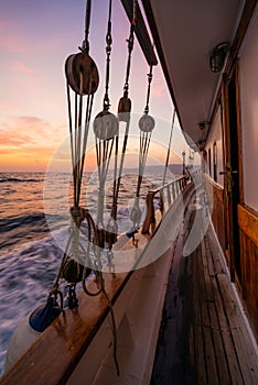 A sailing ship at sea