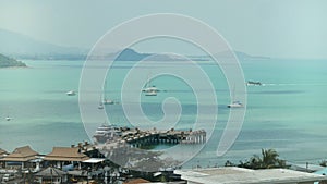 Sailing ship standing at parking in sea port and waiting boarding passengers