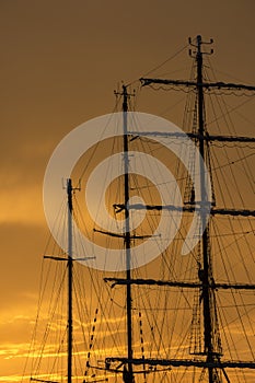 Sailing ship at sunset