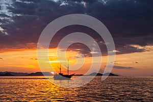 Sailing Ship at Sunset in Indonesia