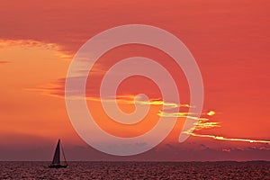 Sailing ship at sunset