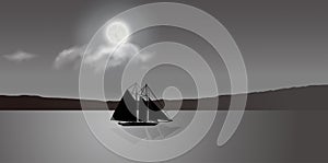 A Sailing Ship Under The Moonlight