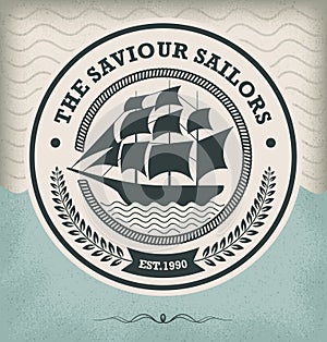 Sailing ship vintage nautical emblem