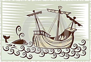 Sailing ship with whale