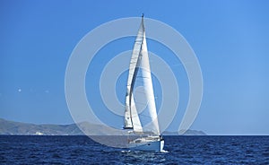 Sailing ship yachts with white sails. Luxery yacht.