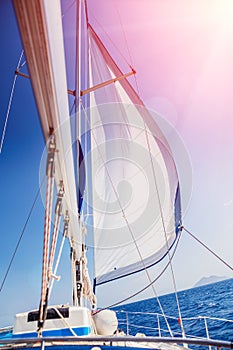 Sailing. Ship yachts with white sails in the open Sea.