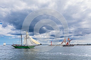 Sailing ships on the Baltic Sea during the Hanse Sail in Warnemuende, Germany