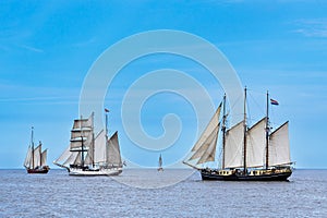 Sailing ships on the Baltic Sea during the Hanse Sail in Warnemuende, Germany