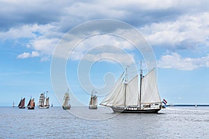 Sailing ships on the Baltic Sea during the Hanse Sail in Warnemuende, Germany