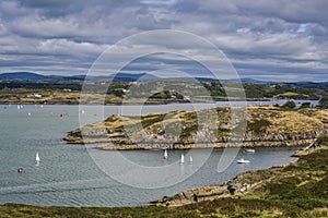 Sailing ships in beautiful bay in stormy weather, Baltimore Beacon, County Cork, Ireland